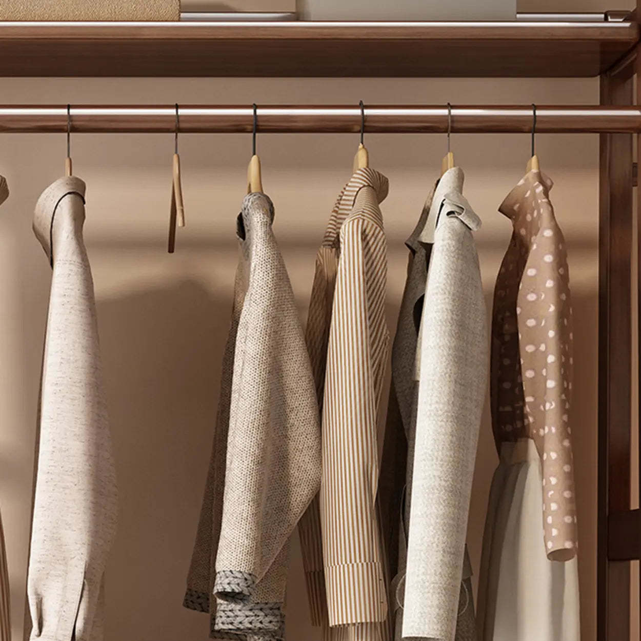 Brown Wood Coat Rack with Shelves and Drawers
