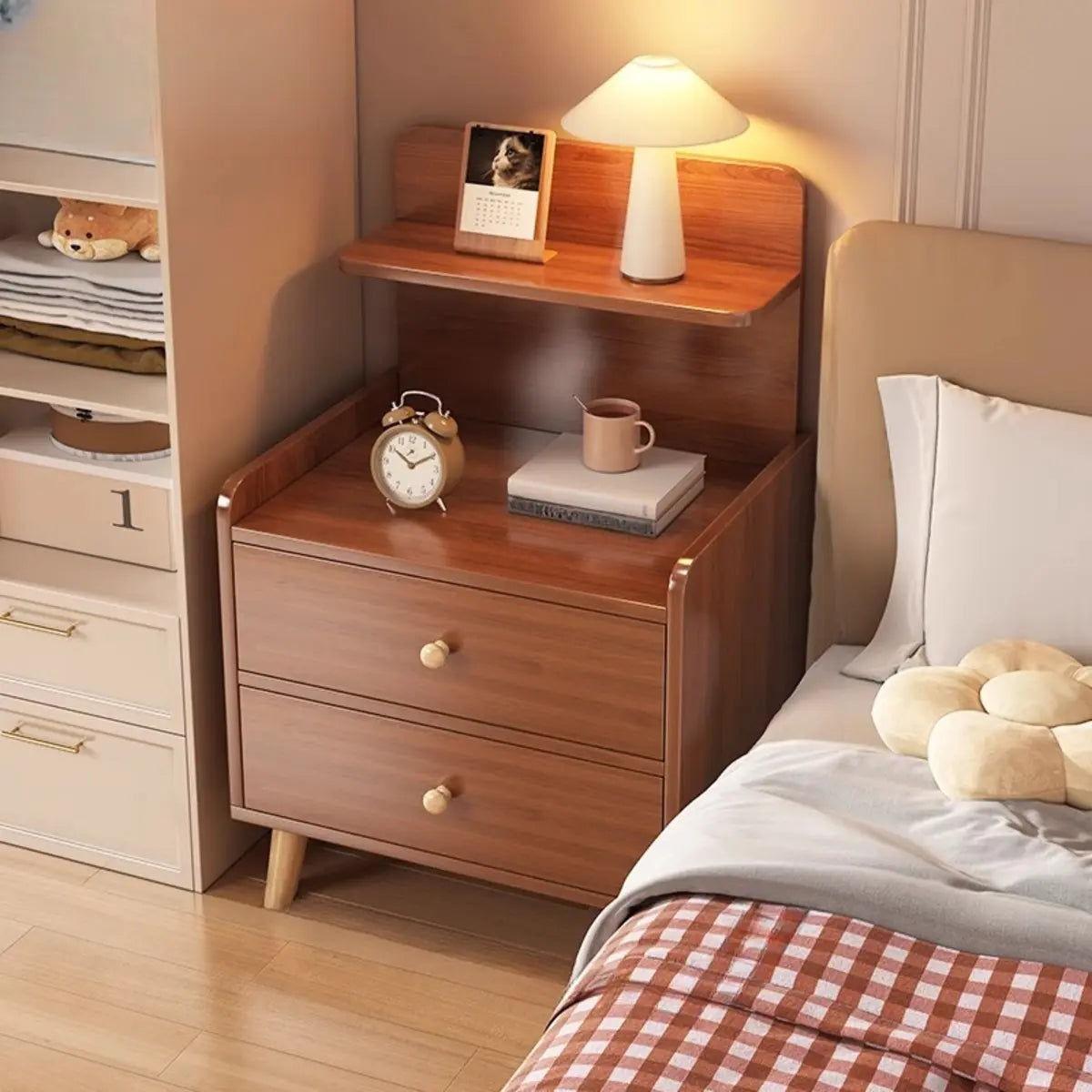 Warm White Square Wood 2-Shelf Open Nightstand