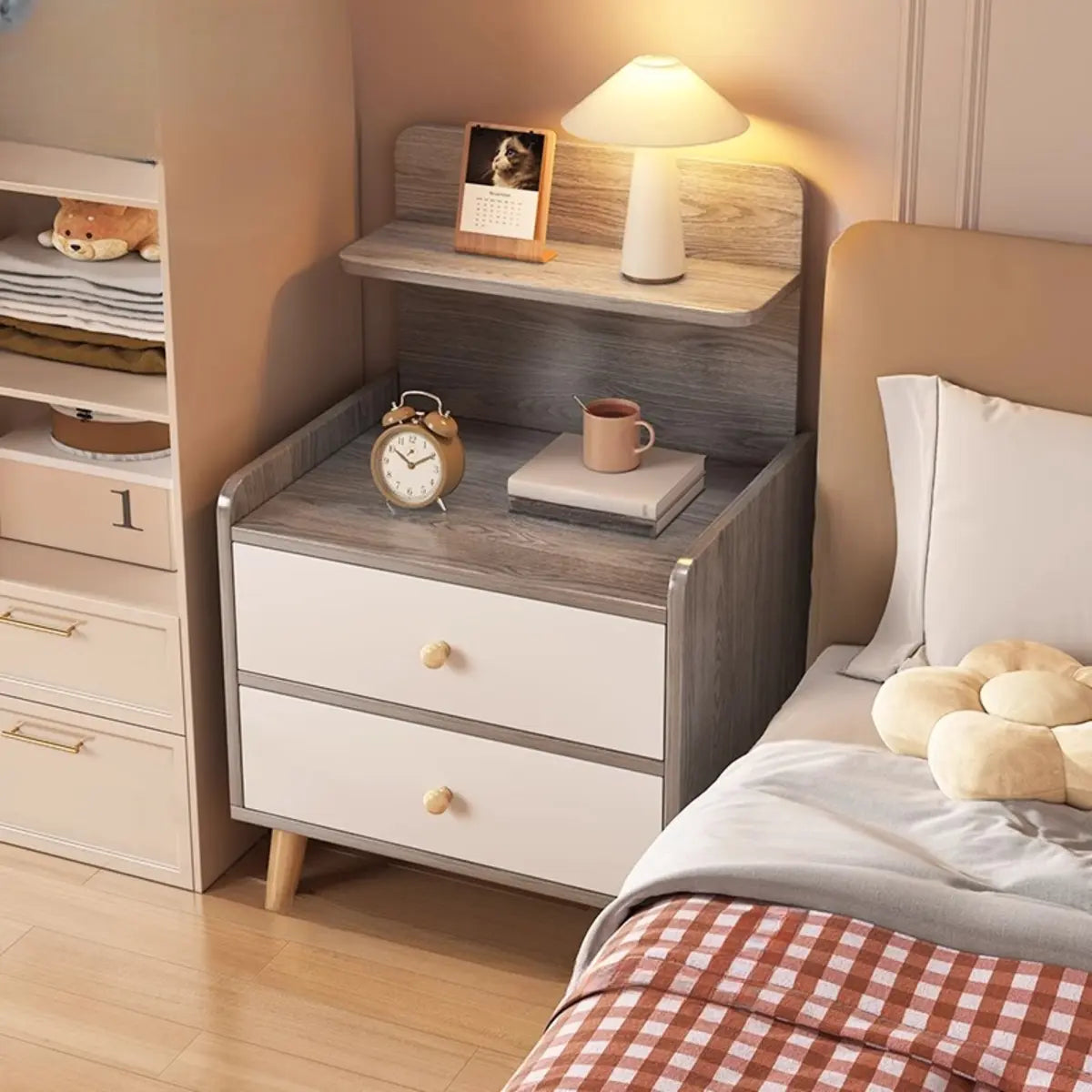 Warm White Square Wood 2-Shelf Open Nightstand
