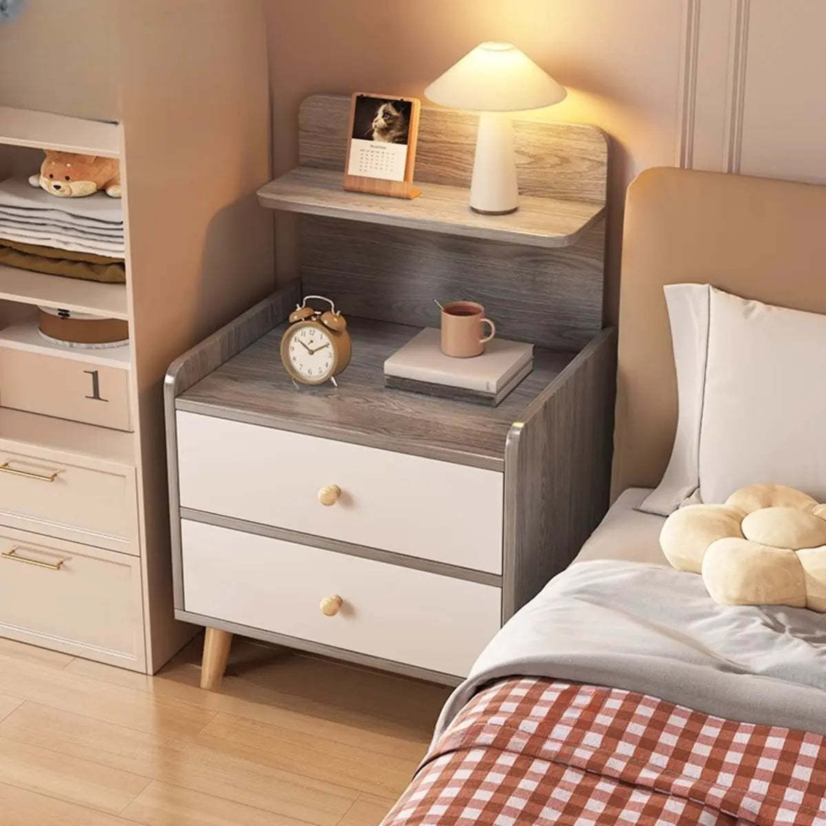 Warm White Square Wood 2-Shelf Open Nightstand