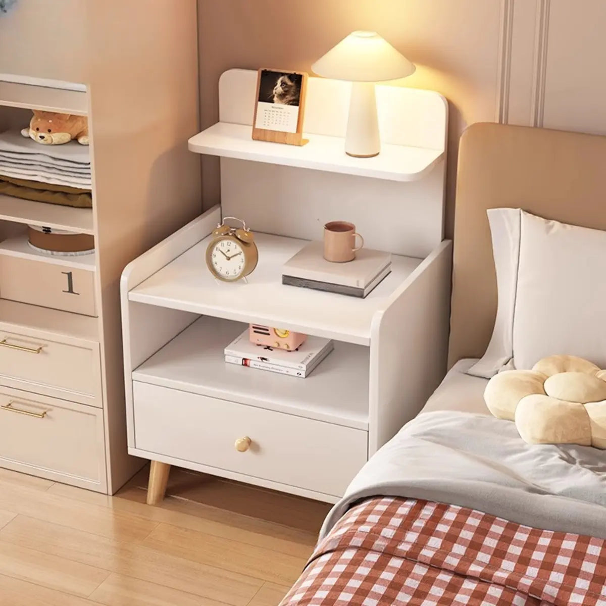 Warm White Square Wood 2-Shelf Open Nightstand
