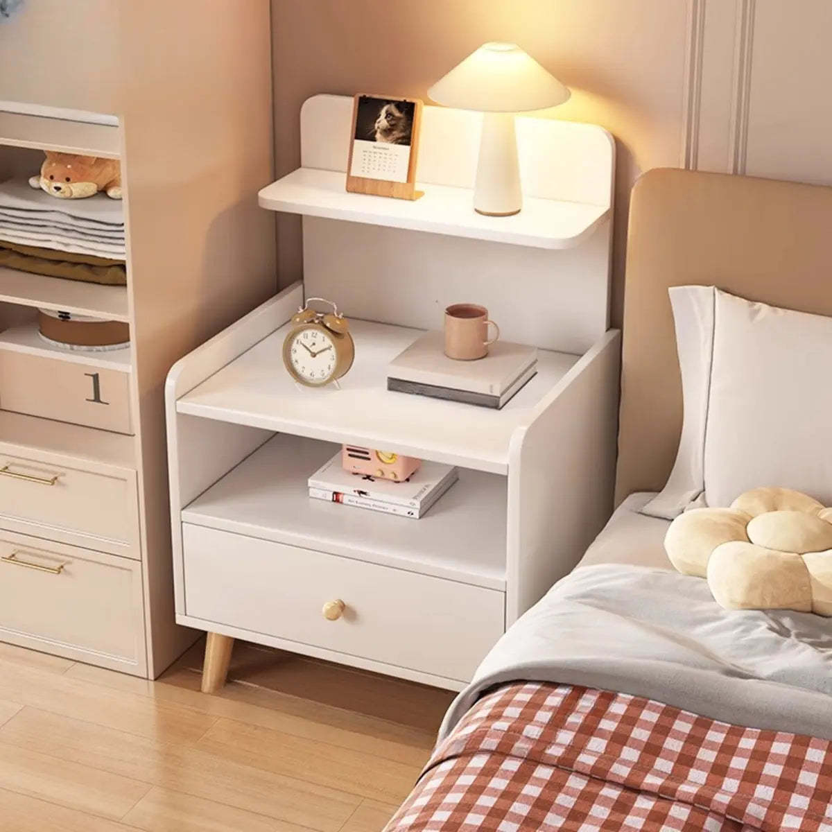 Modern 2-shelf open gray nightstands