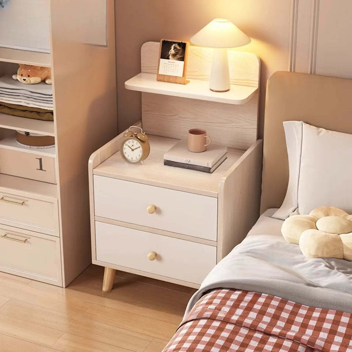 Warm White Square Wood 2-Shelf Open Nightstand