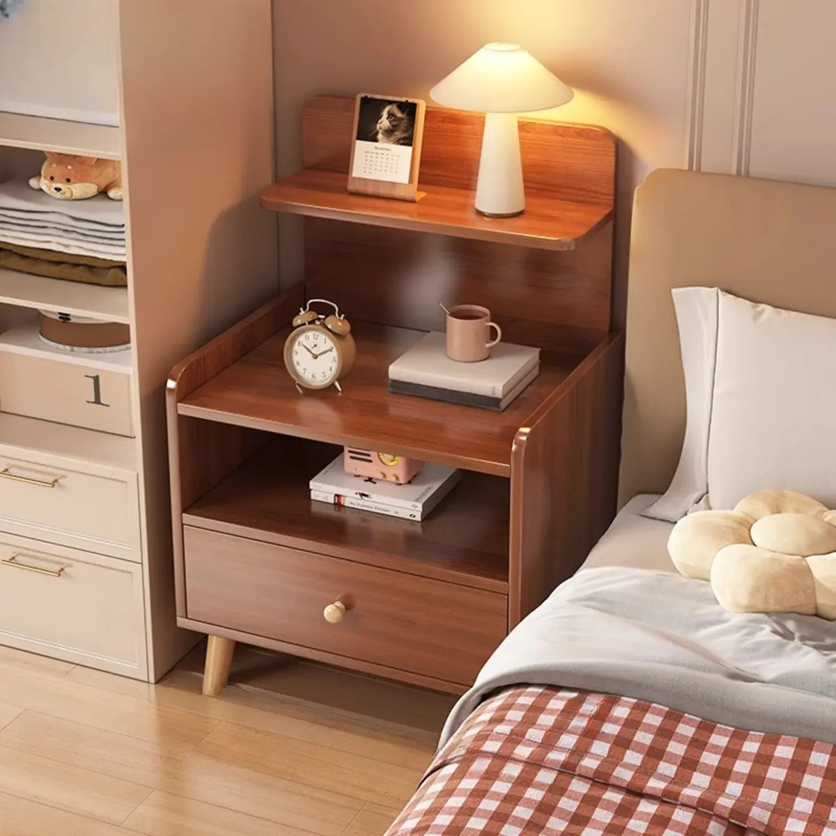 Warm White Square Wood 2-Shelf Open Nightstand