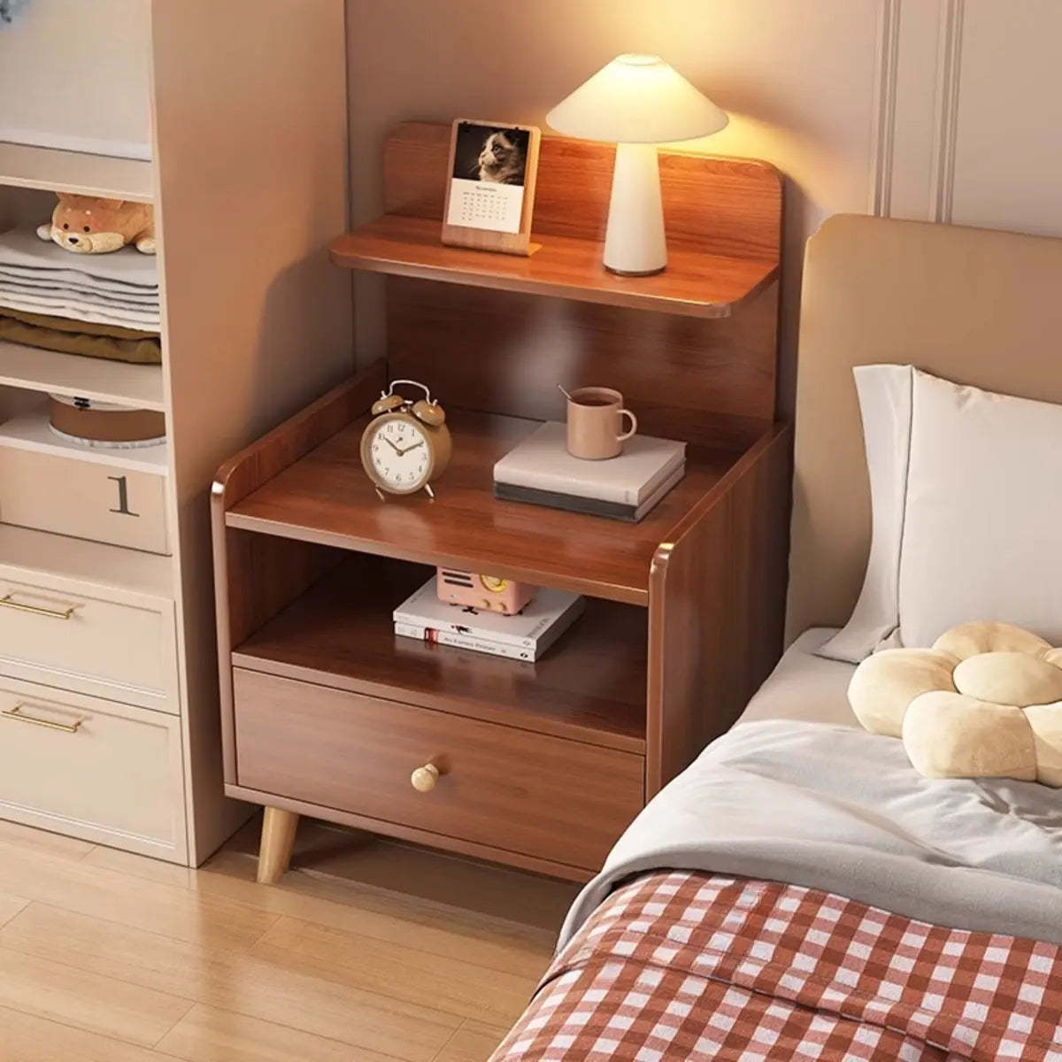 Warm White Square Wood 2-Shelf Open Nightstand
