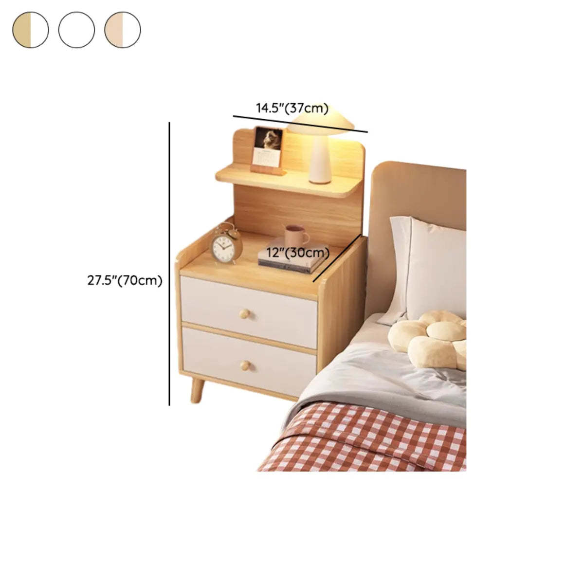Warm White Square Wood 2-Shelf Open Nightstand