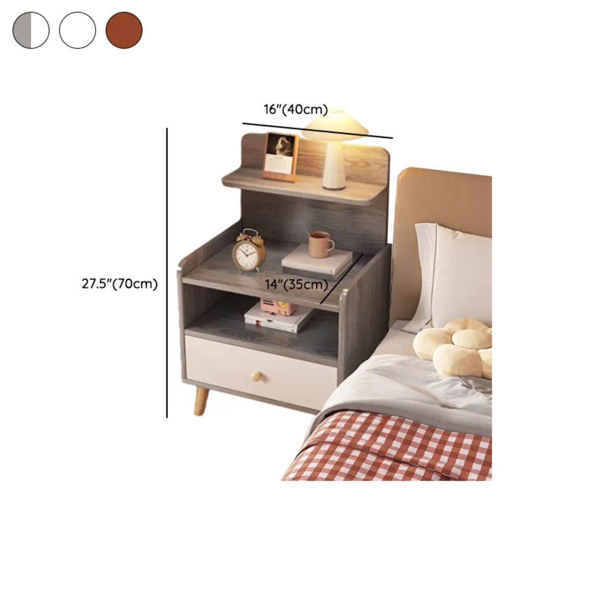 Warm White Square Wood 2-Shelf Open Nightstand