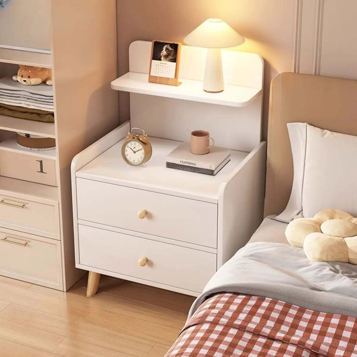 Warm White Square Wood 2-Shelf Open Nightstand — Warm White / 1