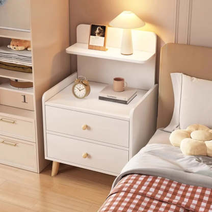 Warm White Square Wood 2-Shelf Open Nightstand — Warm White / 1