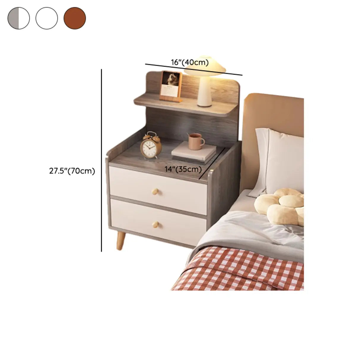 Warm White Square Wood 2-Shelf Open Nightstand