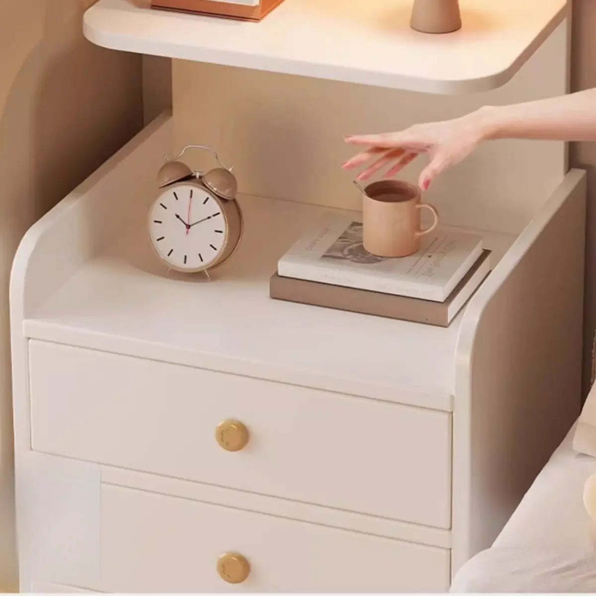 Warm White Square Wood 2-Shelf Open Nightstand — Warm White / 2