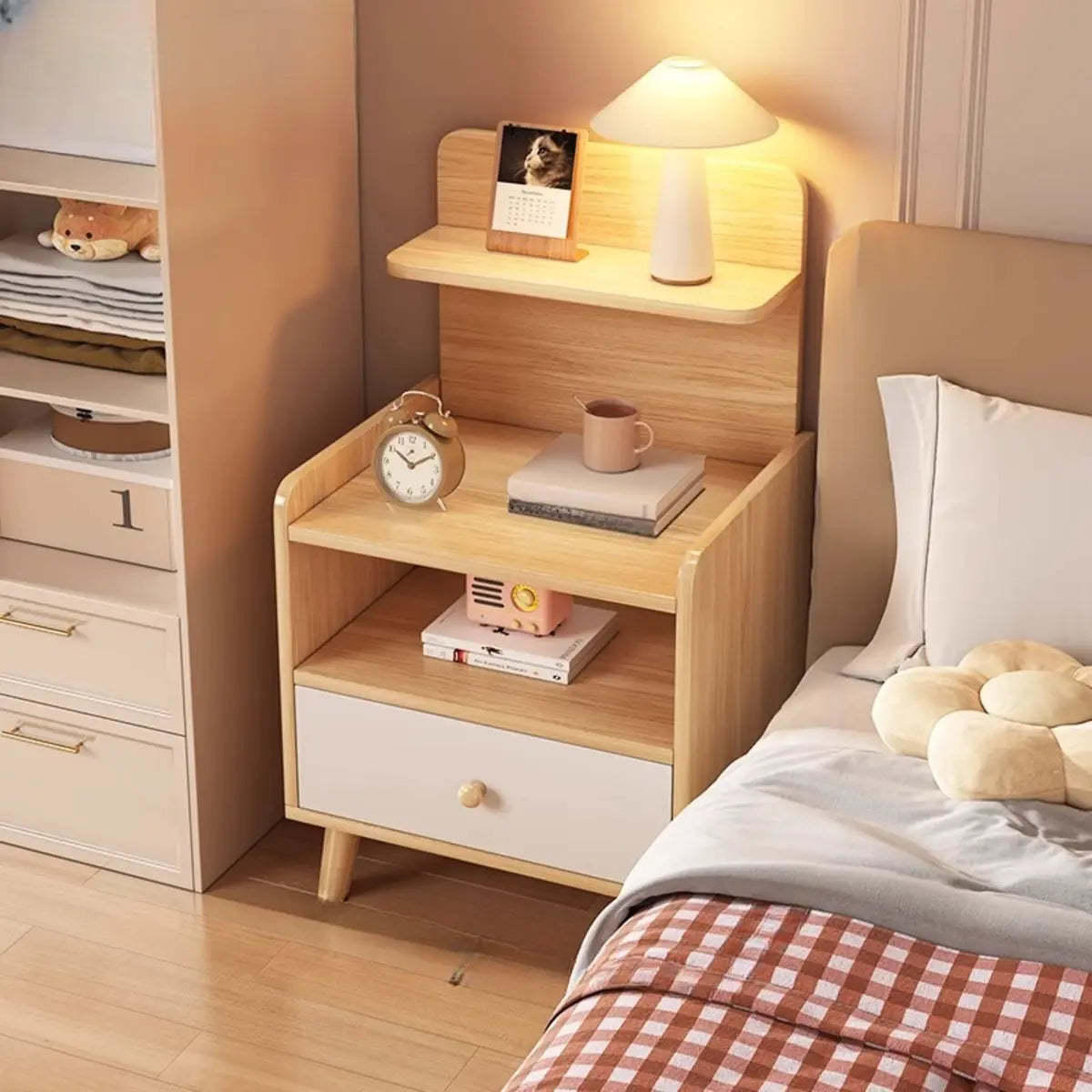 Warm White Square Wood 2-Shelf Open Nightstand — Grey / 2