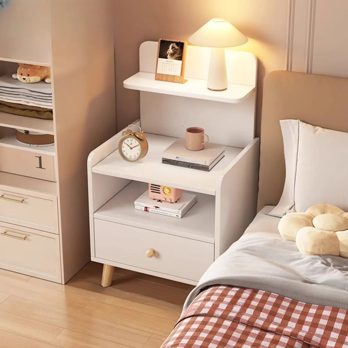 Warm White Square Wood 2-Shelf Open Nightstand — Warm White / 1