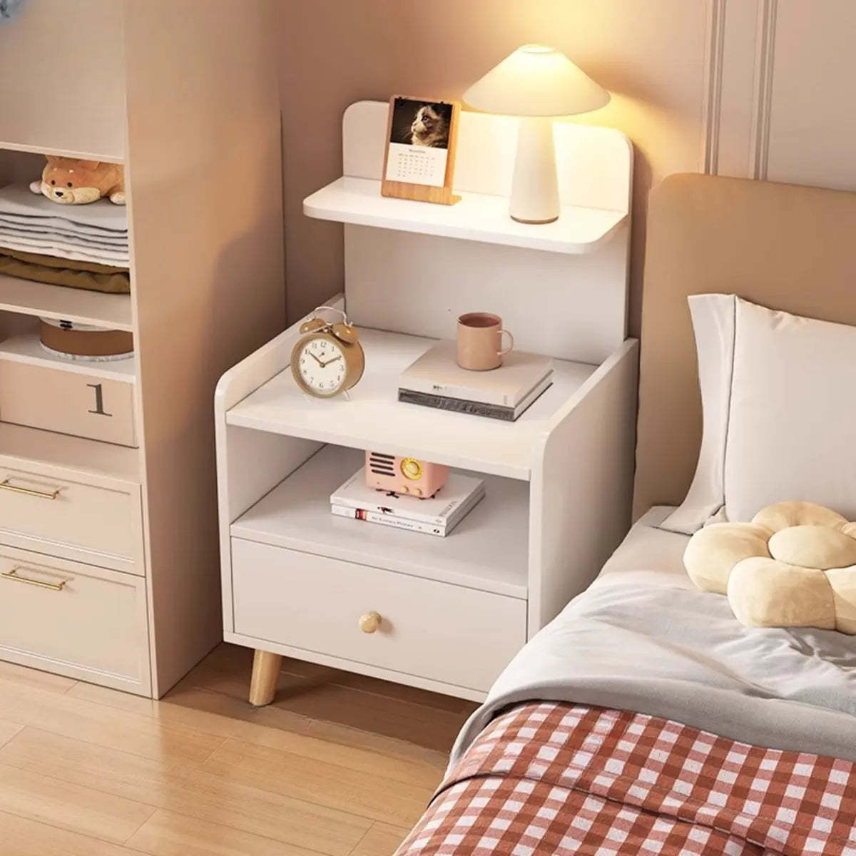 Warm White Square Wood 2-Shelf Open Nightstand — Warm White / 1