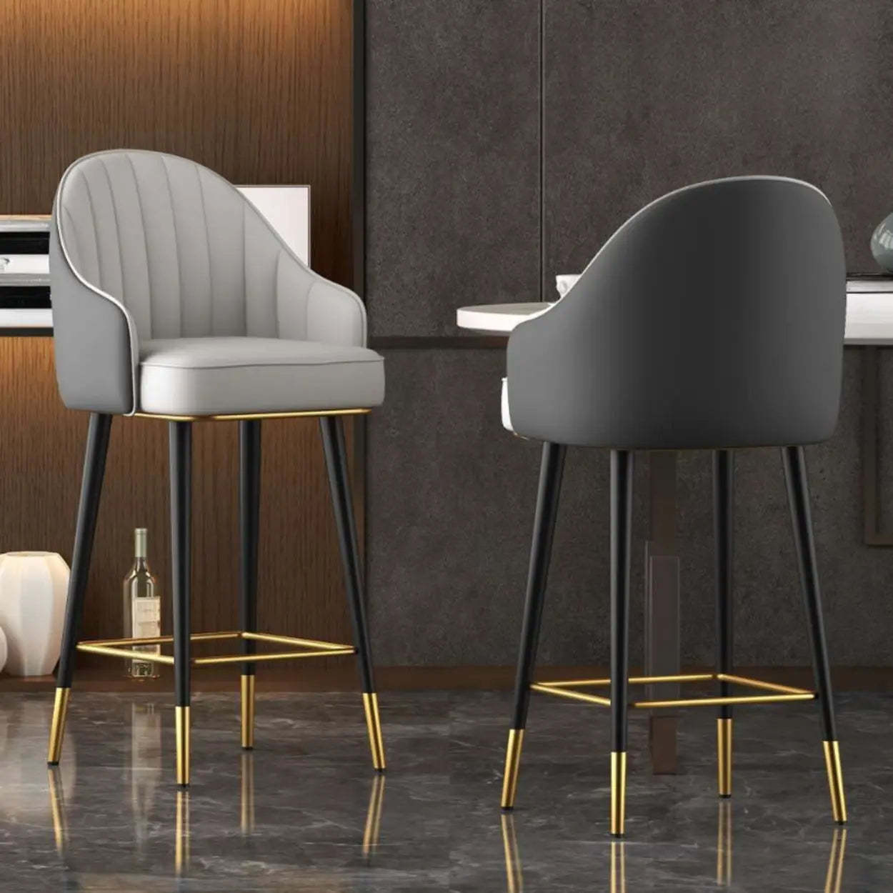Lighom arms curved leather metal bar & counter stools for kitchen