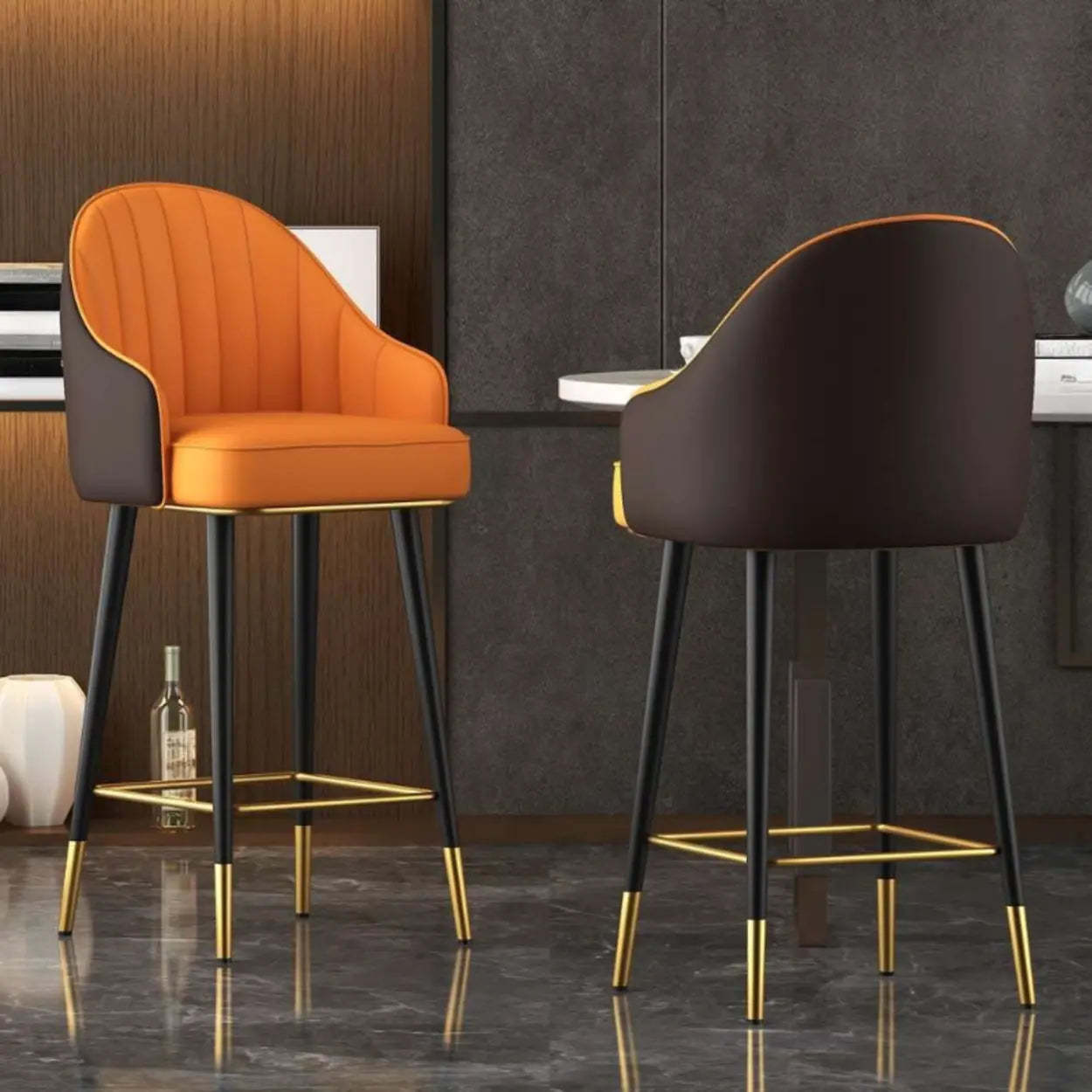 Gray leather metal bistro arms bar & counter stools