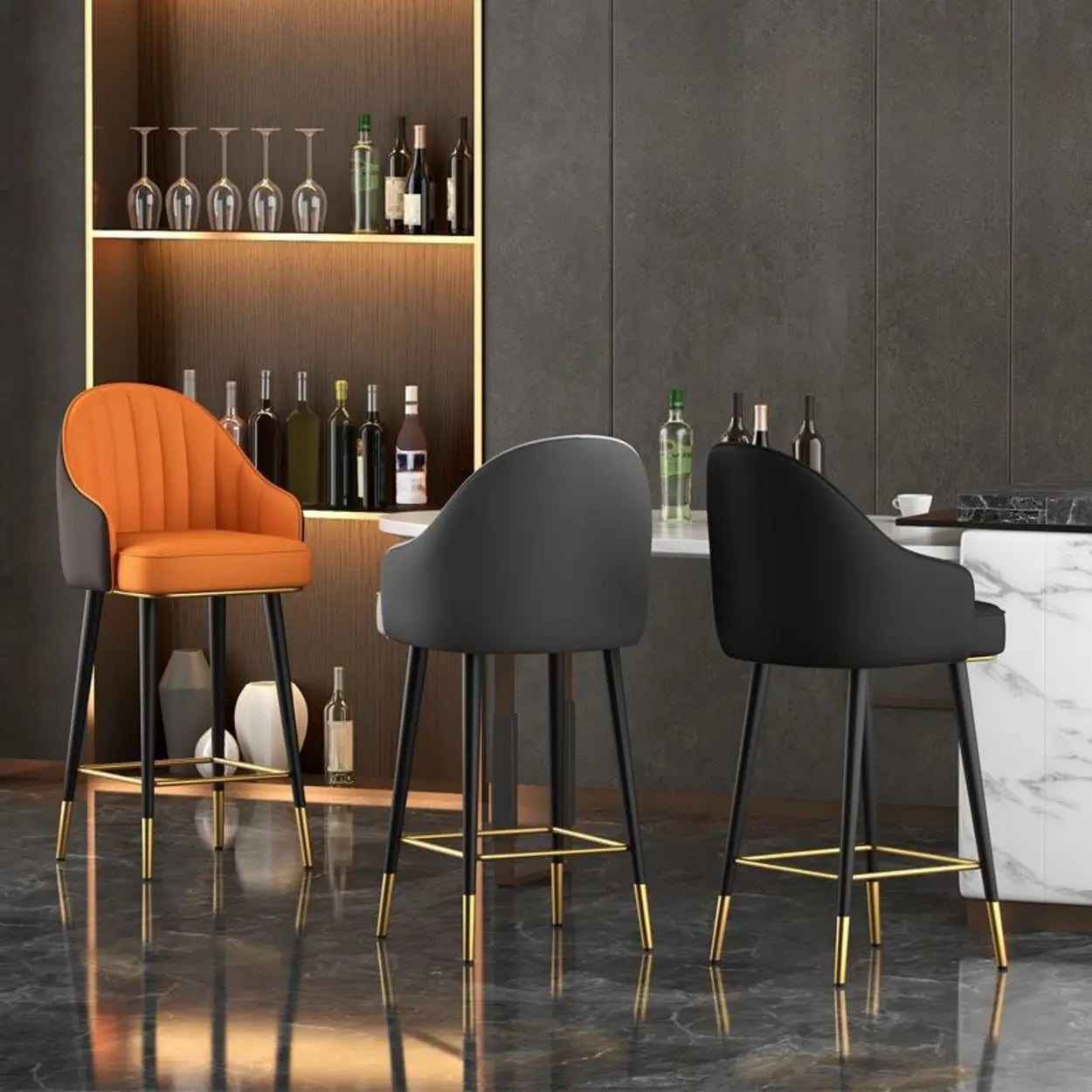Curved Leather Bistro Stool with Arms