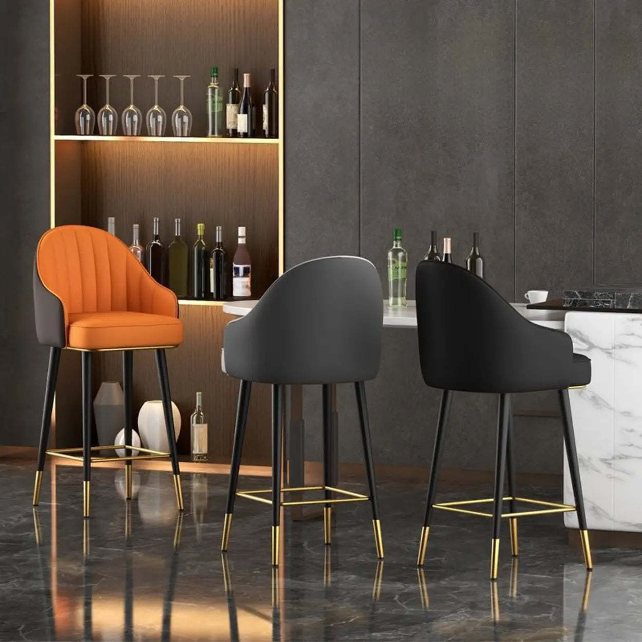 Lighom bistro arms gray bar & counter stools in leather — Counter Stool(25.5"H) / Blue