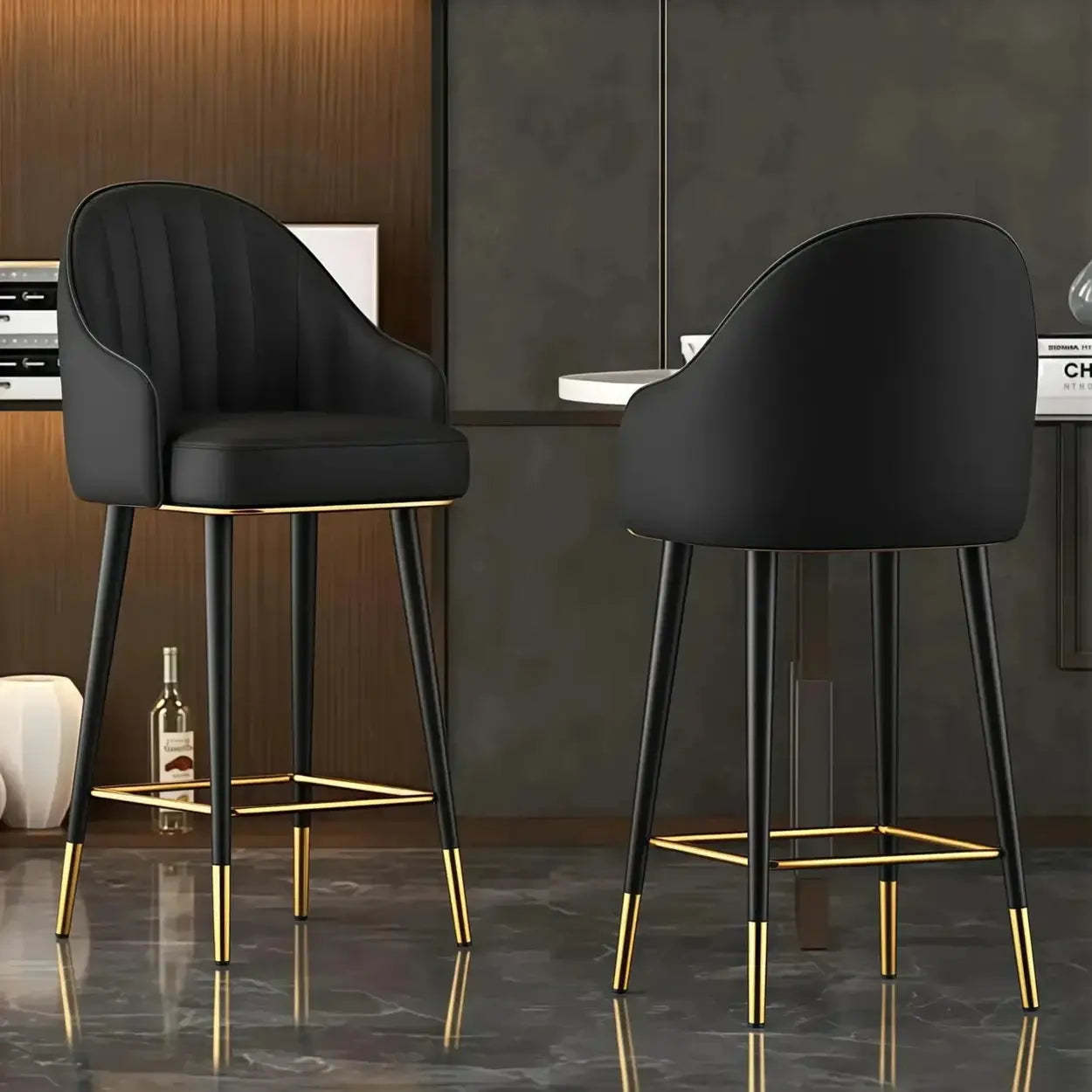 Lighom arms curved gray bar & counter stools — Counter Stool(25.5"H) / Brown & Orange