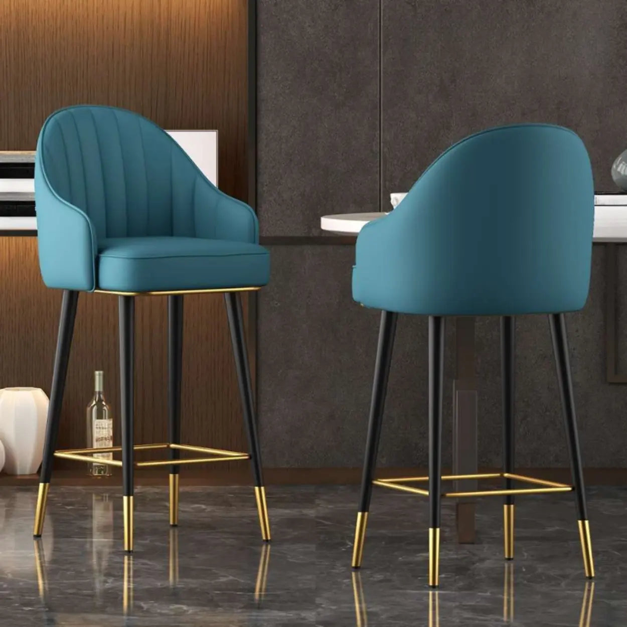 Gray leather bistro curved bar & counter stools — Counter Stool(25.5"H)