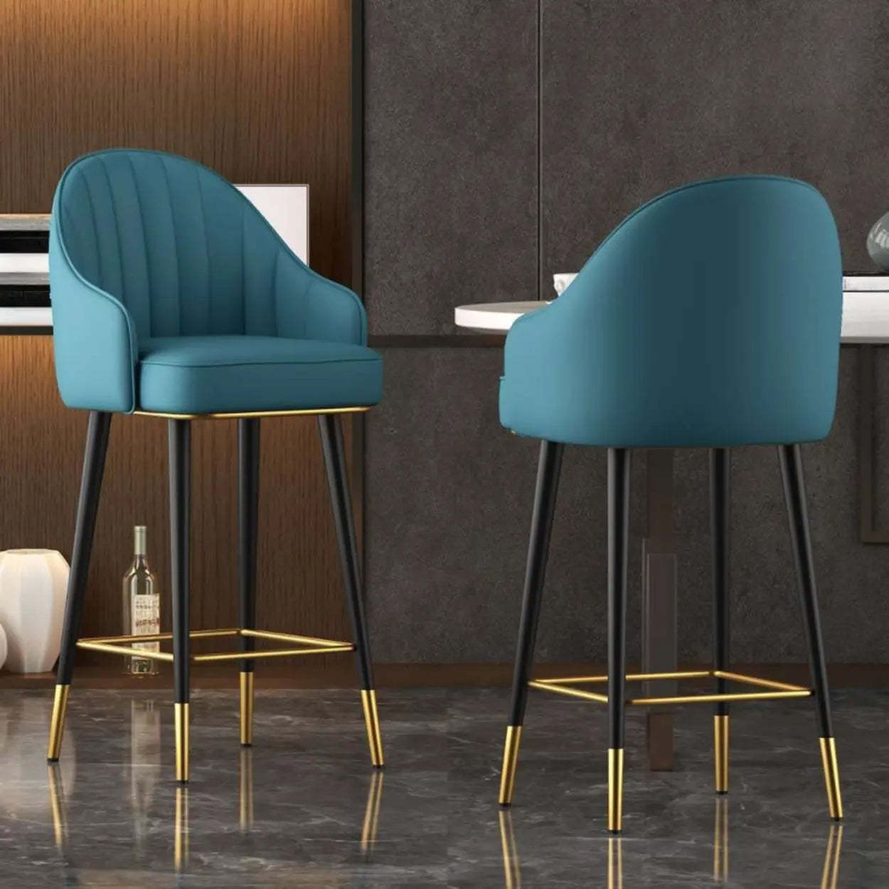 Gray leather bistro curved bar & counter stools — Counter Stool(25.5"H)