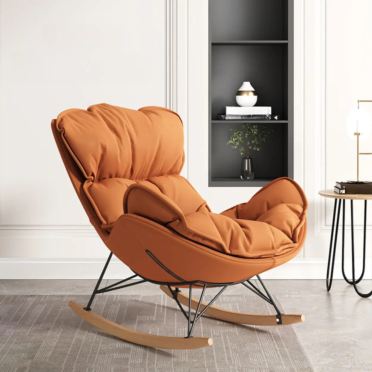 Orange Stain Resistant Upholstered Rocking Chair — Beige