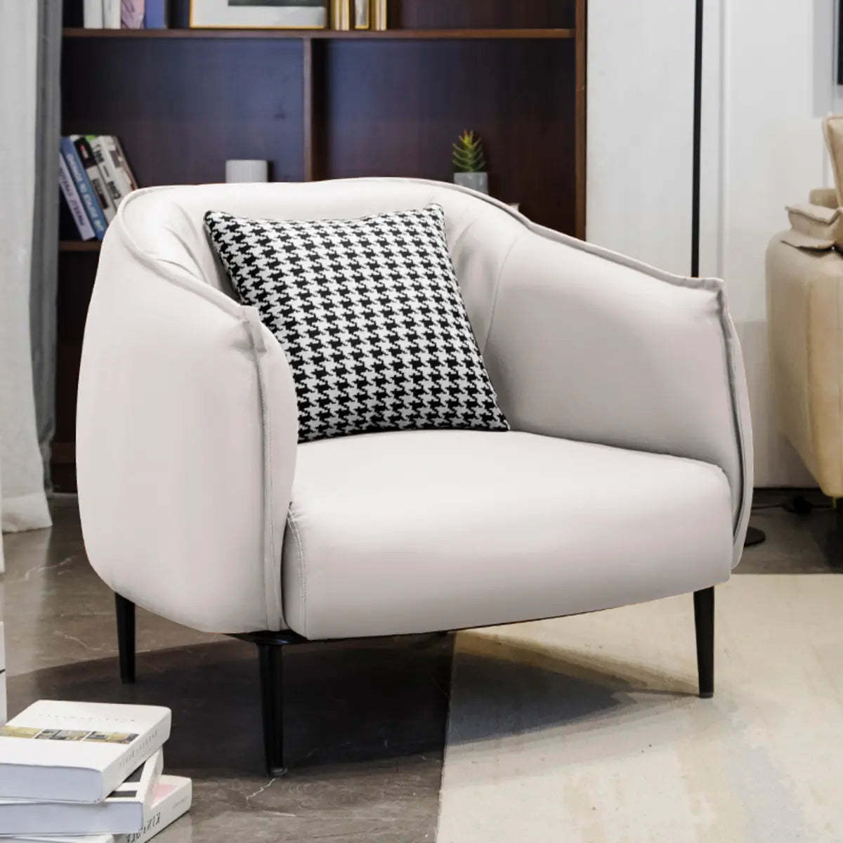 Orange Houndstooth Linen Fill Arm Chair