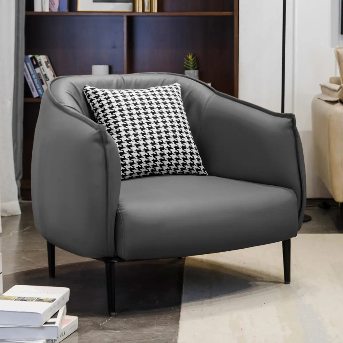 Orange Houndstooth Linen Fill Arm Chair
