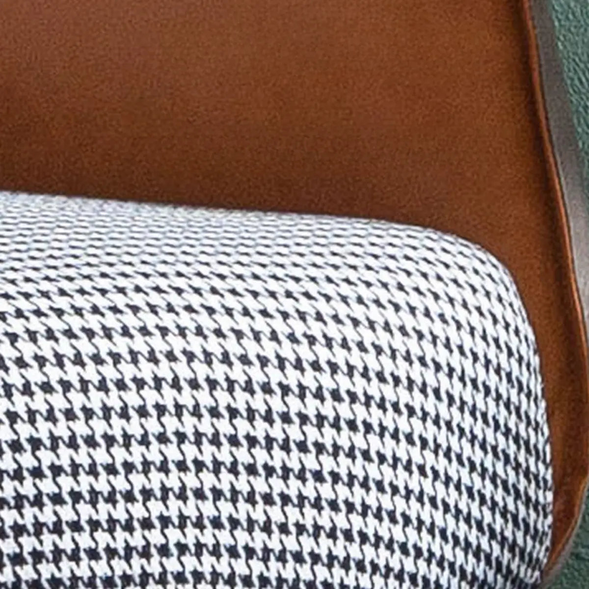 Orange Houndstooth Linen Fill Arm Chair — Off-White / Microfiber Leather