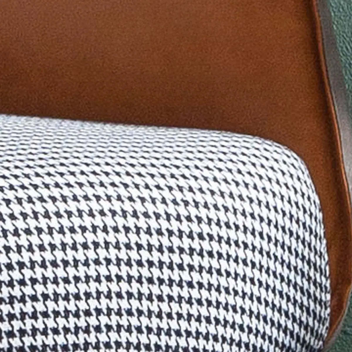Orange Houndstooth Linen Fill Arm Chair — Off-White / Microfiber Leather