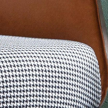 Orange Houndstooth Linen Fill Arm Chair — Off-White / Microfiber Leather