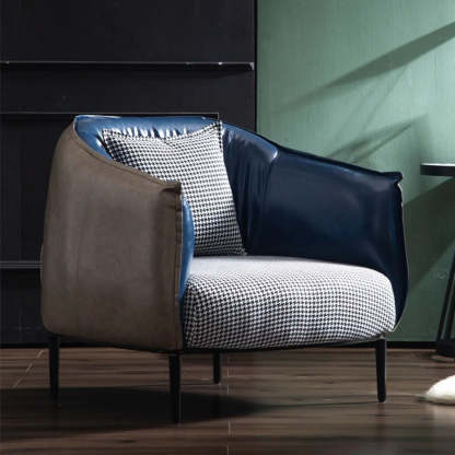 Orange Houndstooth Linen Fill Arm Chair — Orange / Microfiber Leather