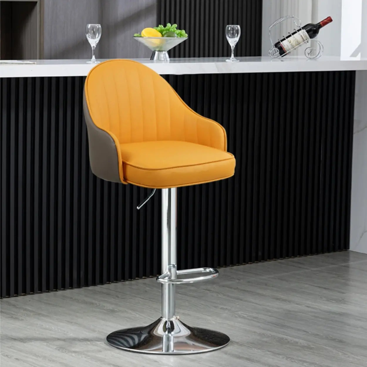 Orange Leather Adjustable Swivel Armrest Bar Stool