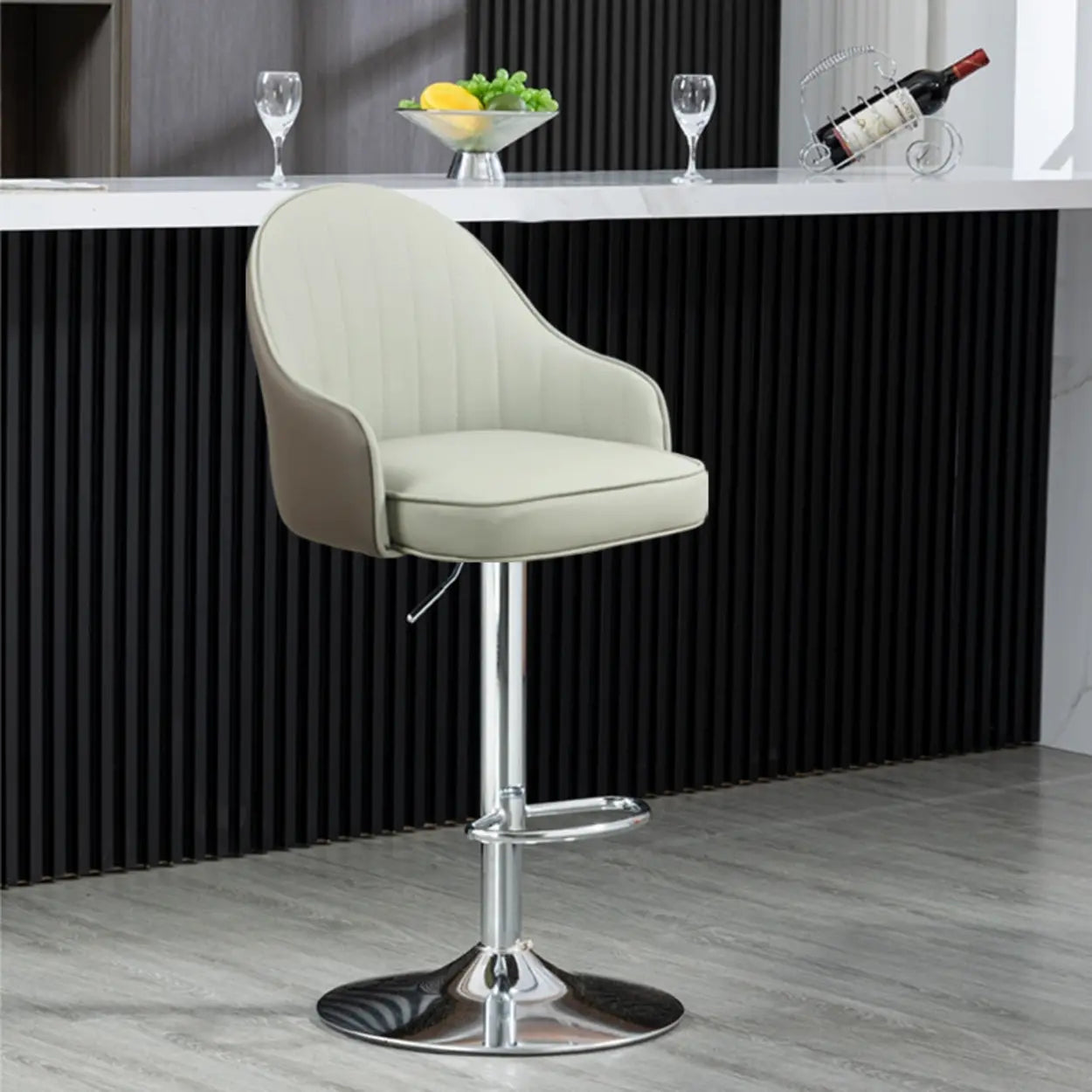 Orange Leather Adjustable Swivel Armrest Bar Stool