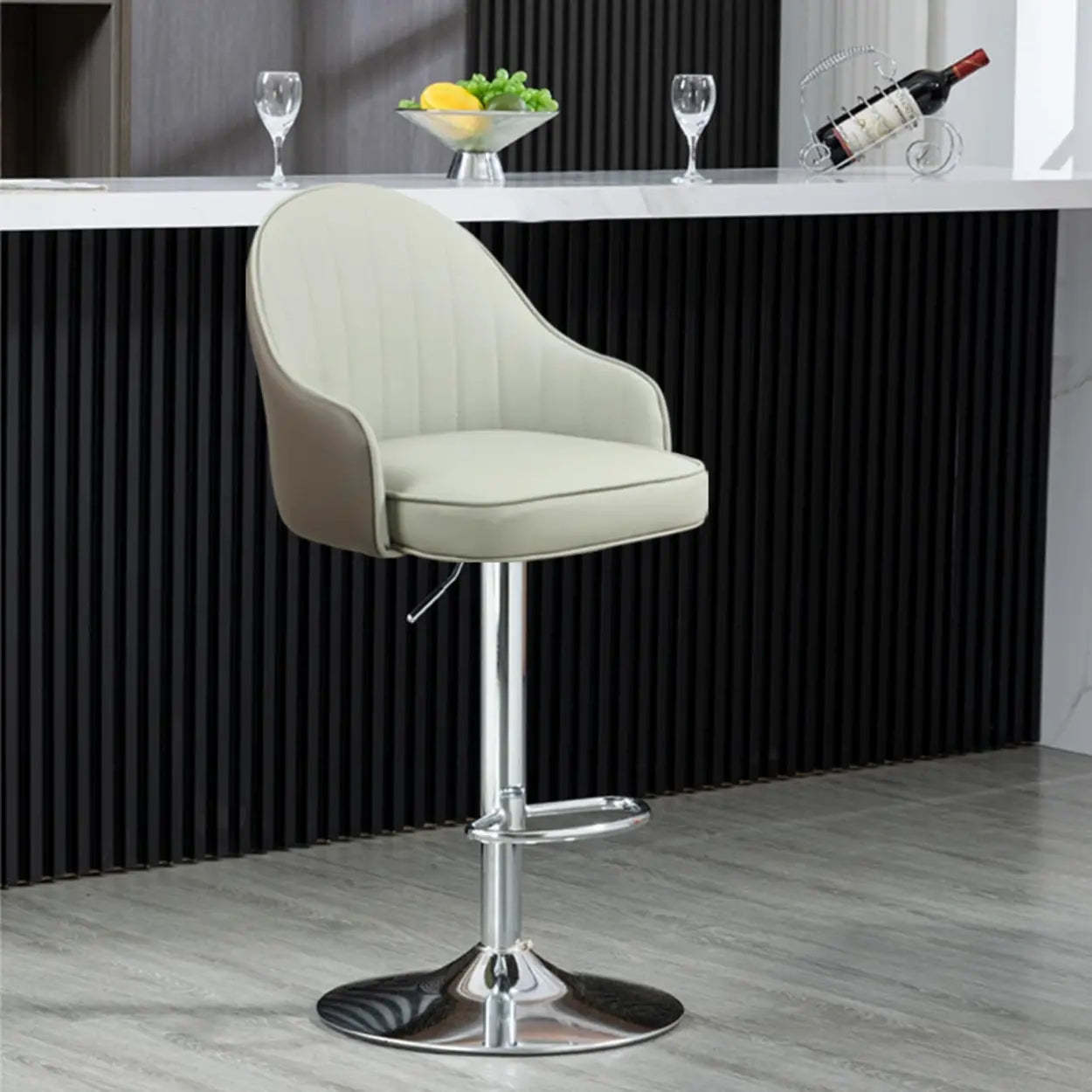 Orange Leather Adjustable Swivel Armrest Bar Stool