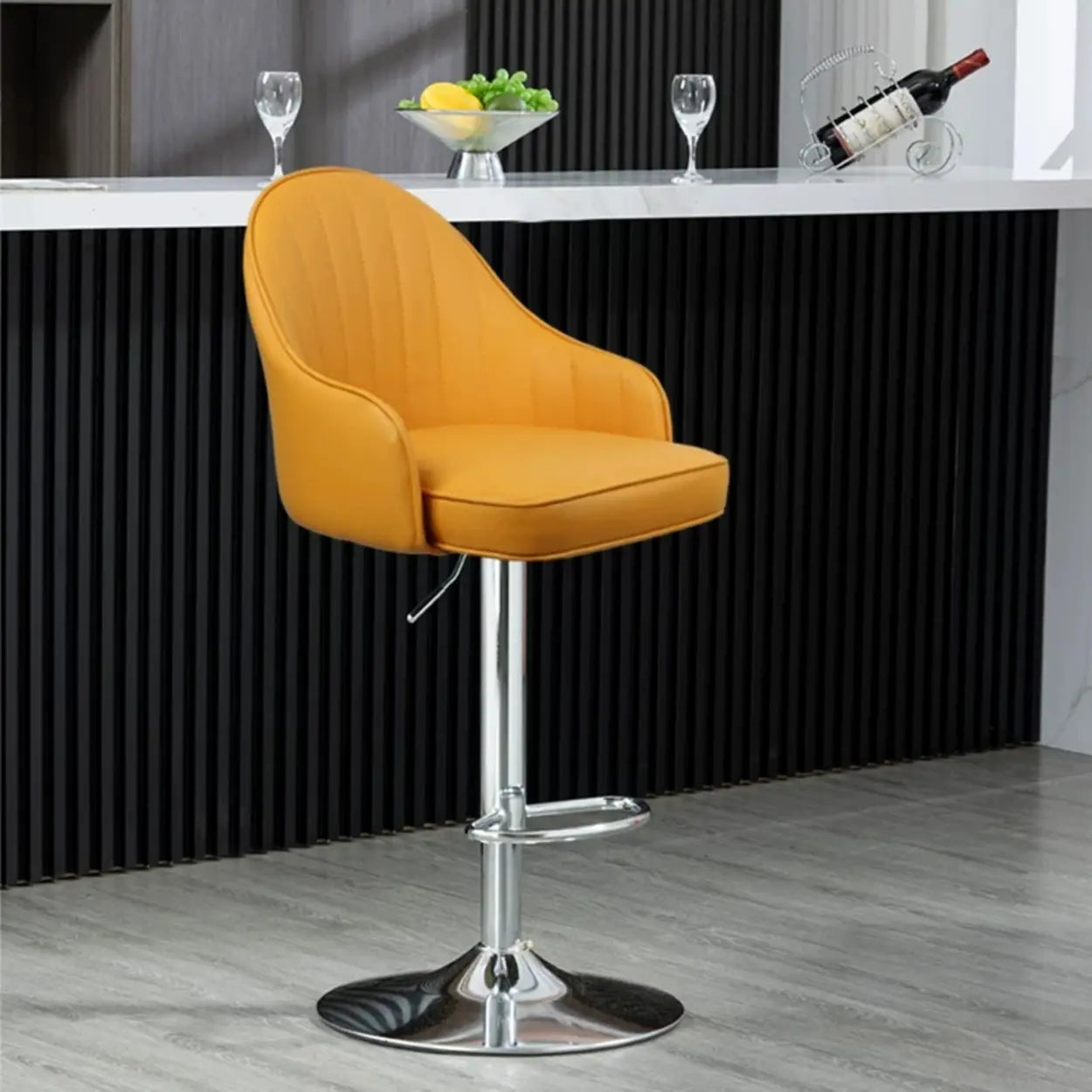 Orange Leather Adjustable Swivel Armrest Bar Stool