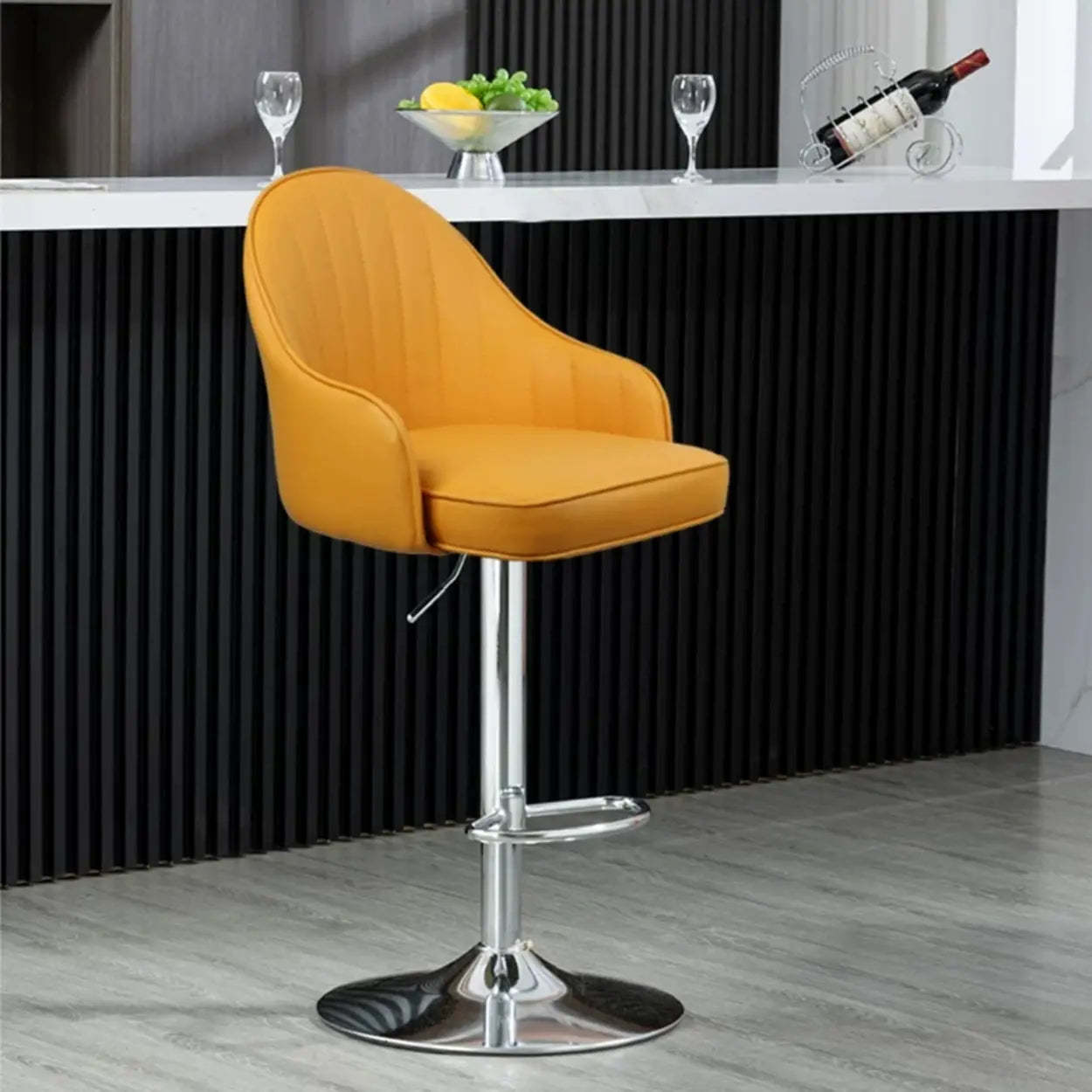 Orange Leather Adjustable Swivel Armrest Bar Stool