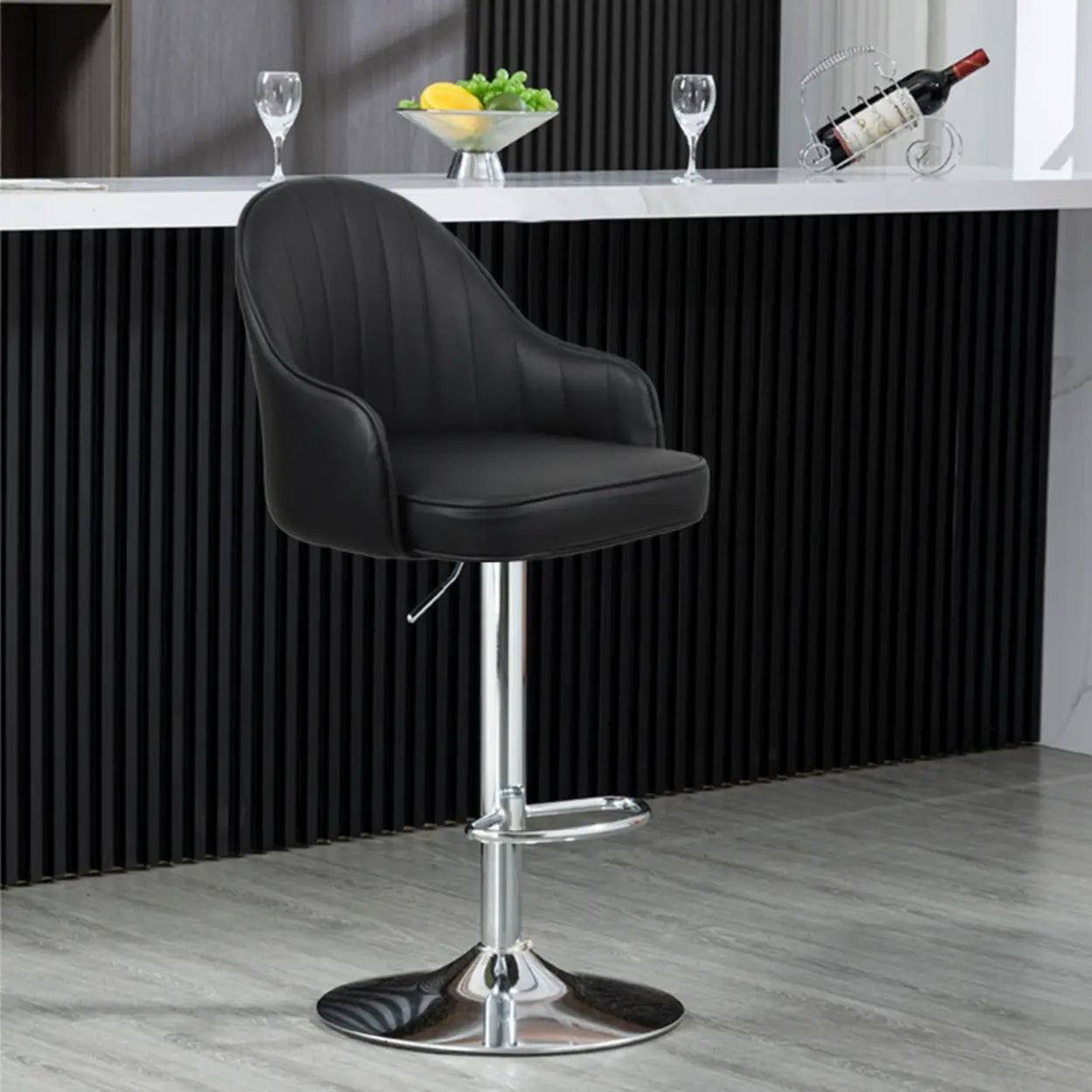 Orange Leather Adjustable Swivel Armrest Bar Stool