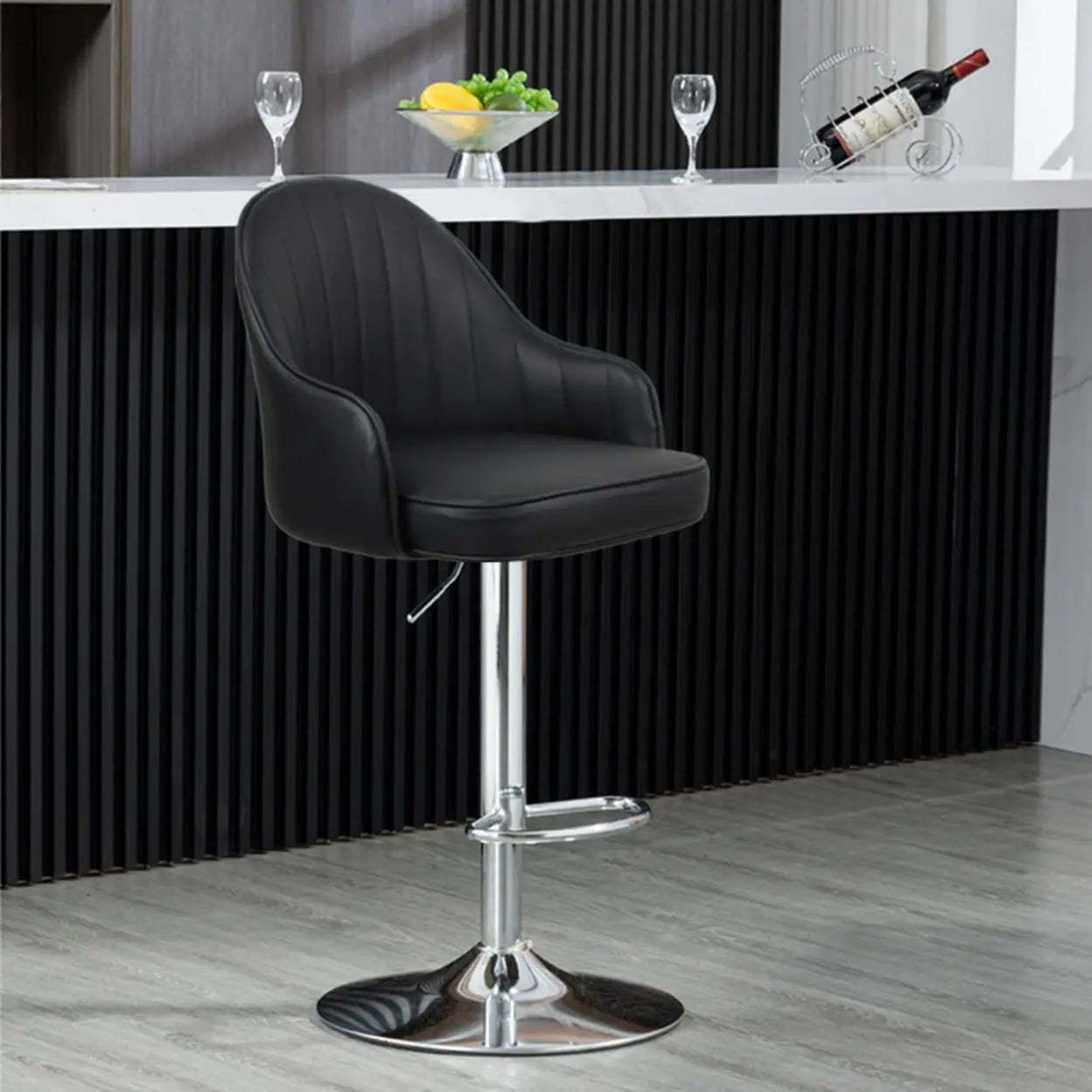 Orange Leather Adjustable Swivel Armrest Bar Stool