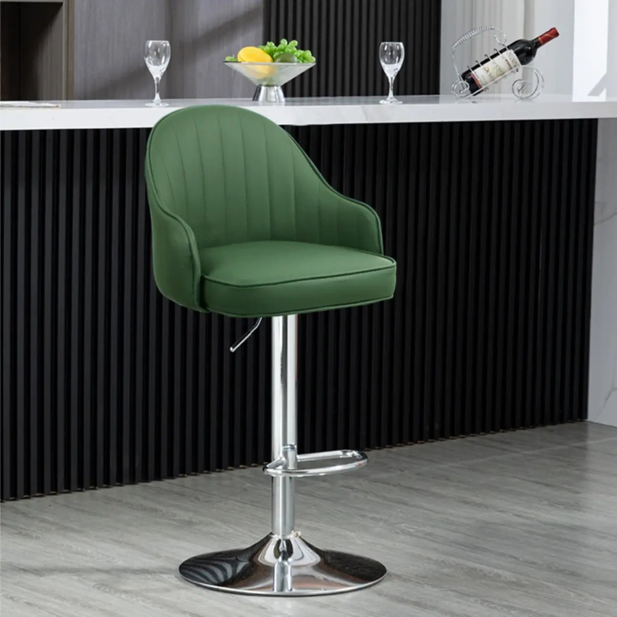 Orange Leather Adjustable Swivel Armrest Bar Stool