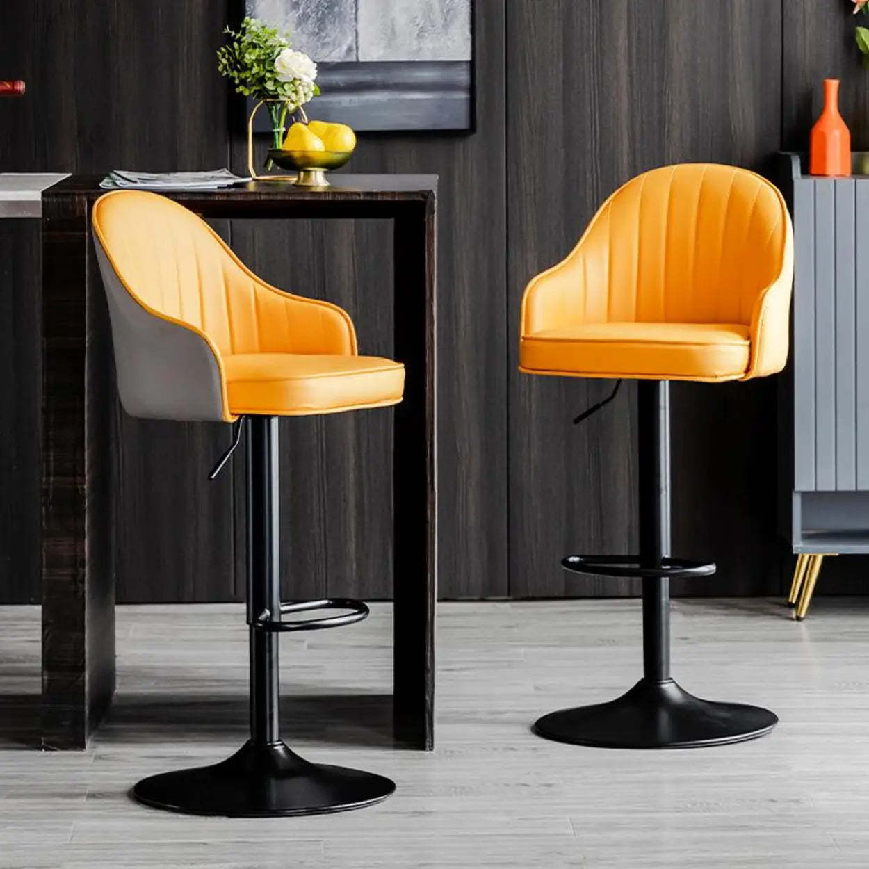 Orange Leather Adjustable Swivel Armrest Bar Stool — Blue / Black