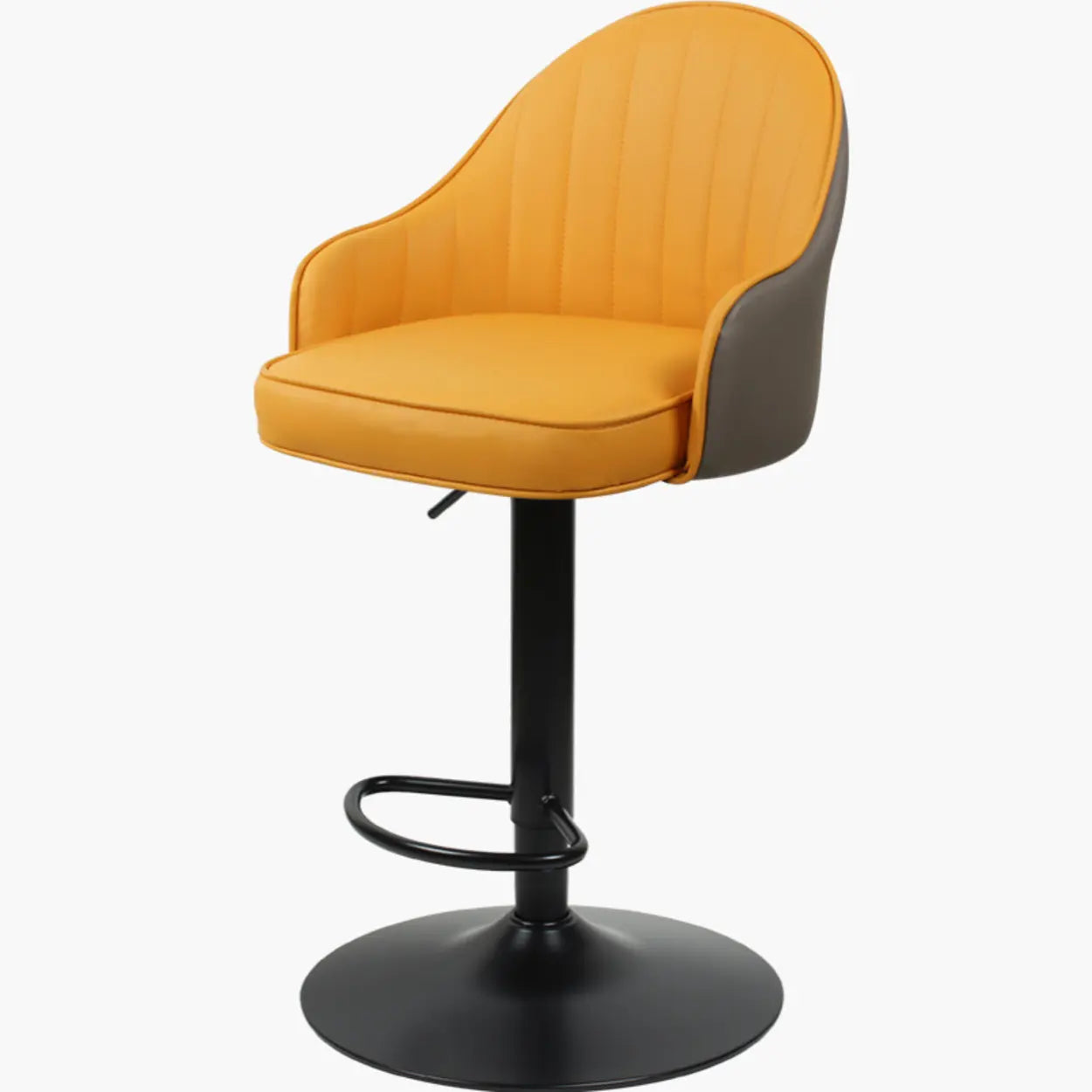 Orange Leather Adjustable Swivel Armrest Bar Stool — Blue / Silver