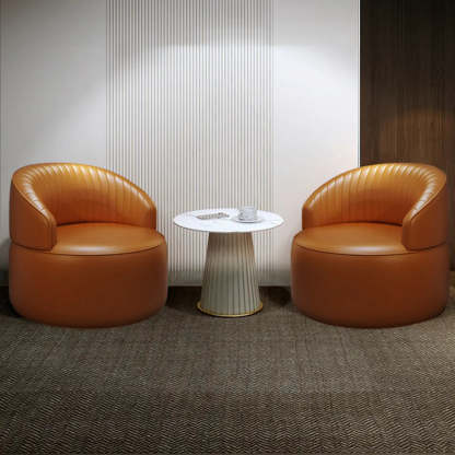 Orange Leather Fixed-Back Barrel Chair with Arms — Gray