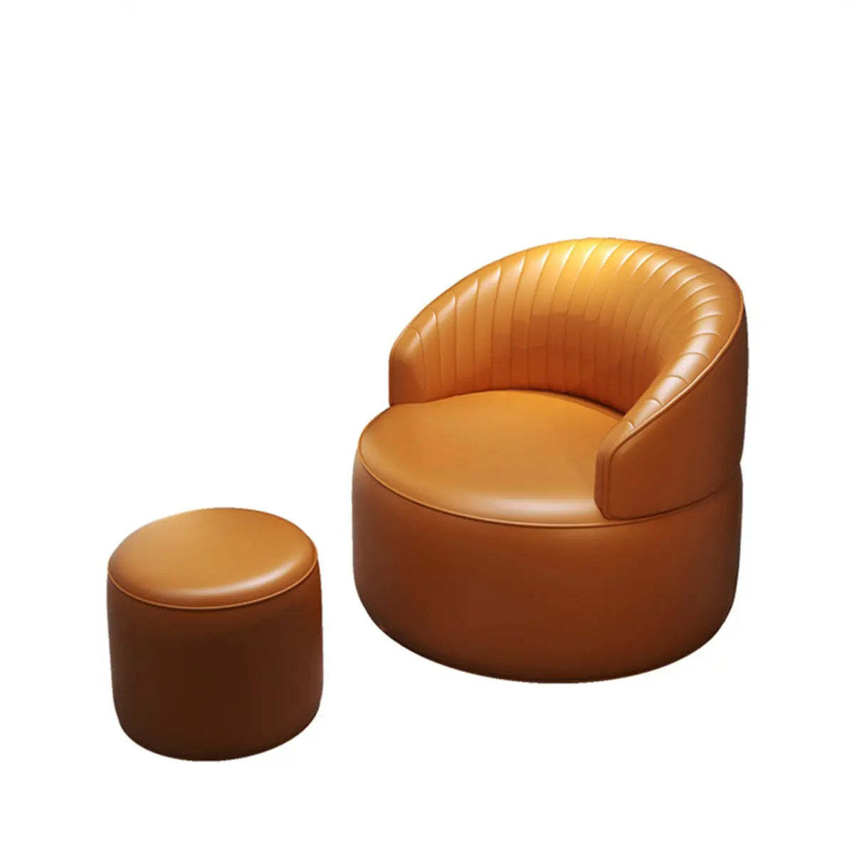 Orange Leather Fixed-Back Barrel Chair with Arms — Green