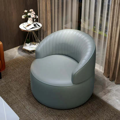Orange Leather Fixed-Back Barrel Chair with Arms — Light Orange