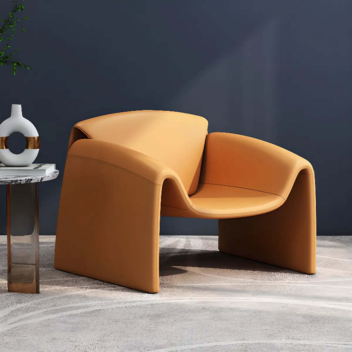 Orange Leather Sled Arm Chair with Pillow — Beige / Leather