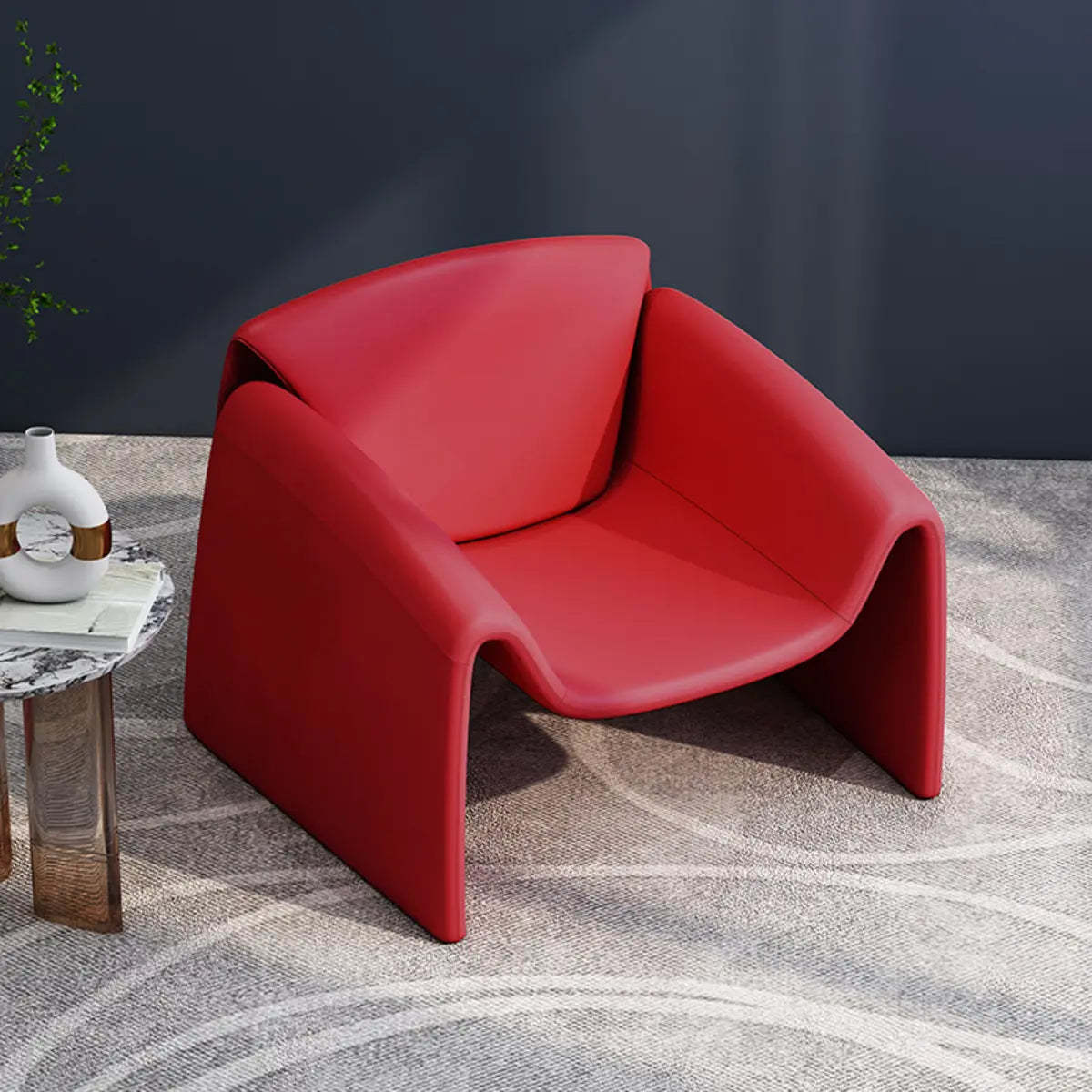 Orange Leather Sled Arm Chair with Pillow — Brown / Leather
