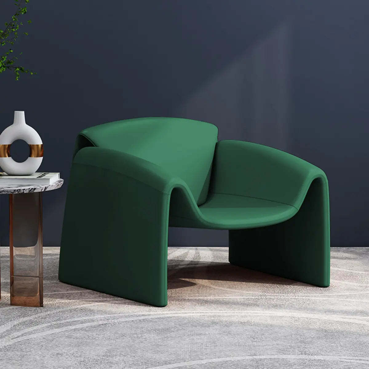 Orange Leather Sled Arm Chair with Pillow — Dark Gray / Leather