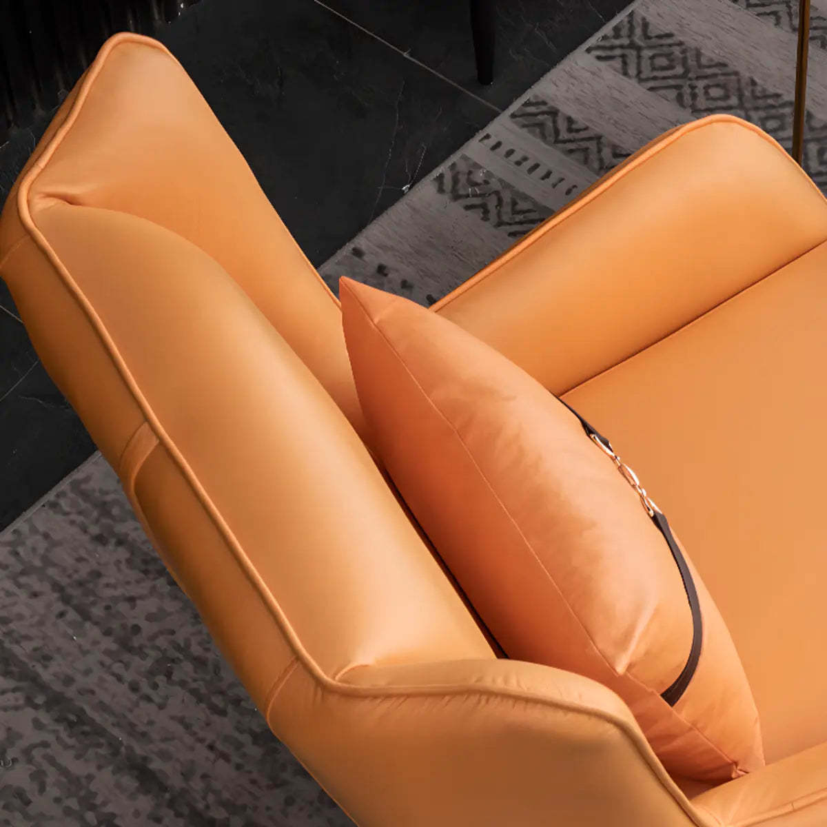 Orange Pillow Back Four Leg Accent Chair with Footrest — Single Accent Chair / Dark Gray / Microfiber Leather