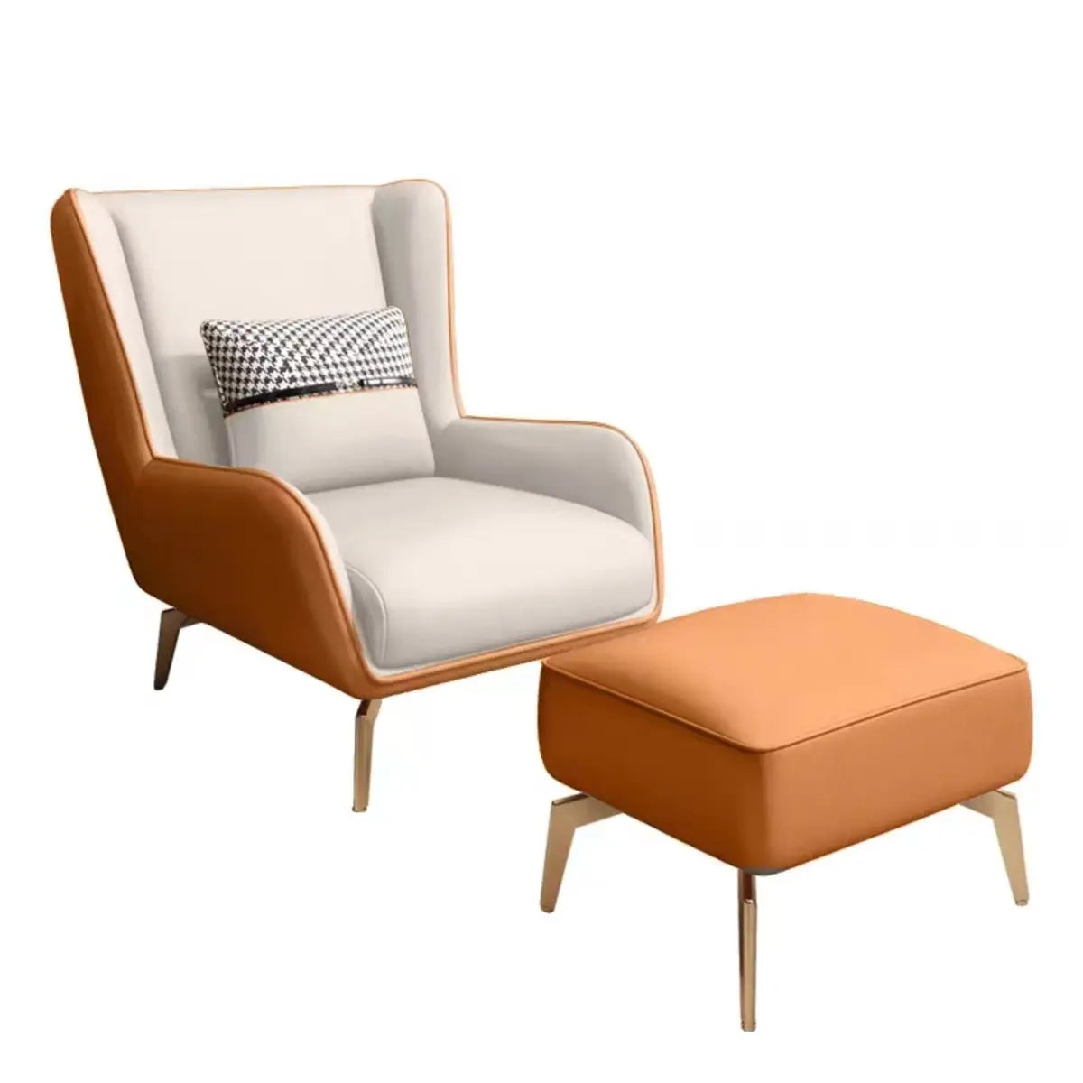 Orange Pillow Back Four Leg Accent Chair with Footrest — Single Accent Chair / Gloss Yellow / Microfiber Leather